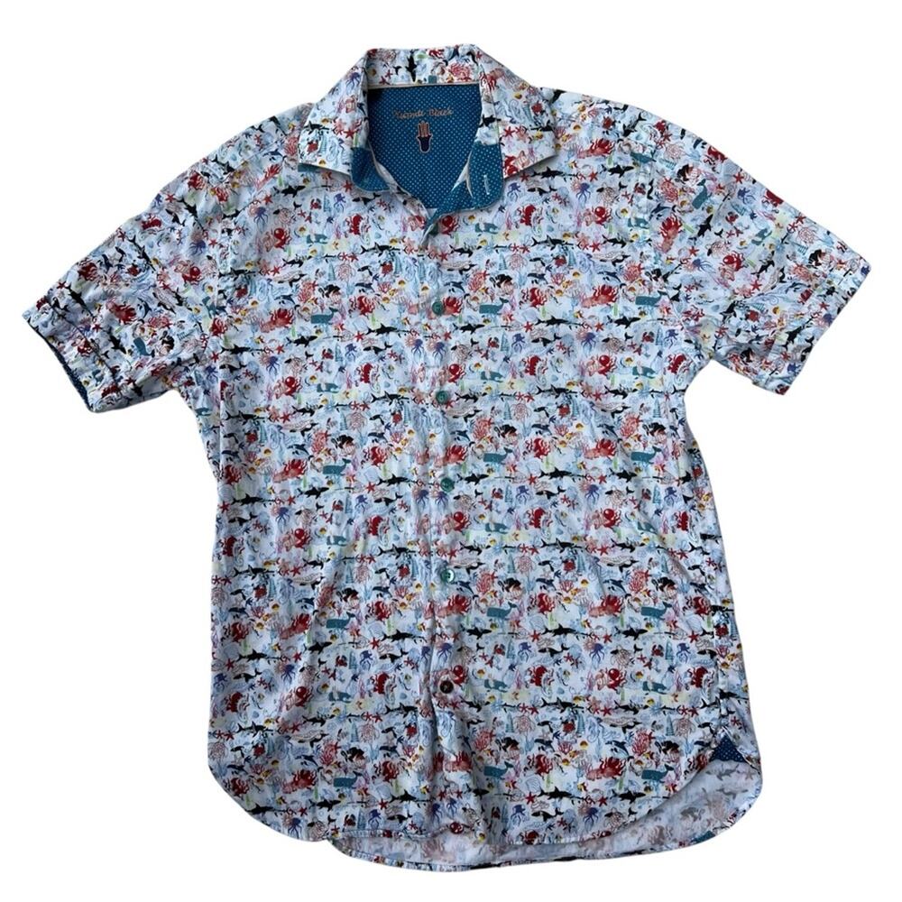 Visconti Black Nautical Print Shirt Men’s Small Stretch Cotton Button Down
